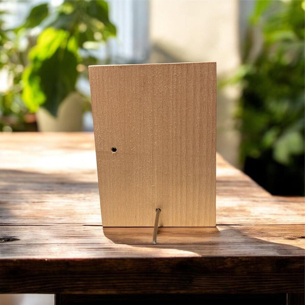 Back of wooden photo frame with support stand